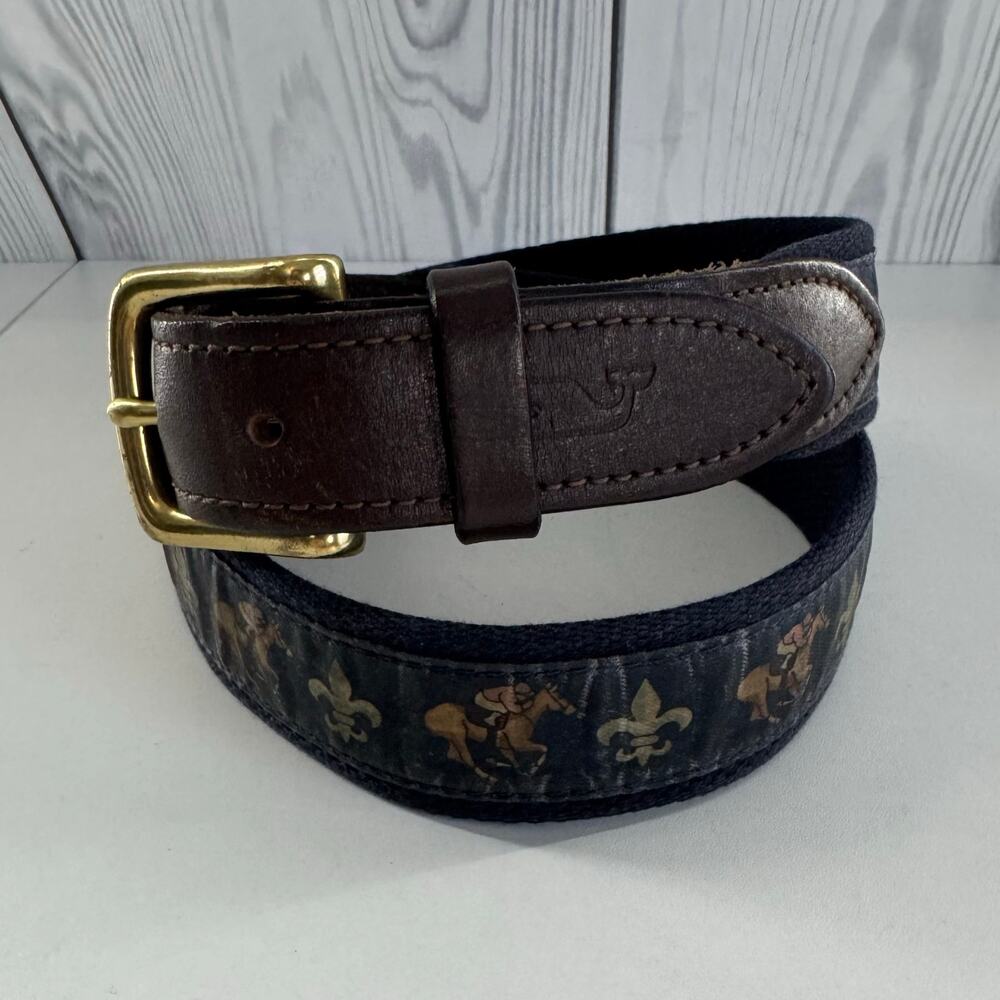 Vintage Vineyard Vines Mens Unisex Belt 30 Kentucky Derby Leather Canvas Horses